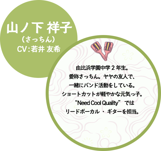 由比浜学園中学2年生。愛称さっちん。ヤヤの友人で、一緒にバンド活動をしている。ショートカットが軽やかな元気っ子。"Need Cool Quality"ではリードボーカル・ギターを担当。